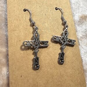 Amazing Grace CrossFishook Dangle Earrings Silver Plated New in Package